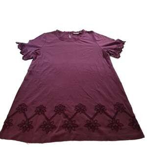 LOGO by Lori Goldstein Cotton Modal Top with Embroidery Vintage Blue Women's XS